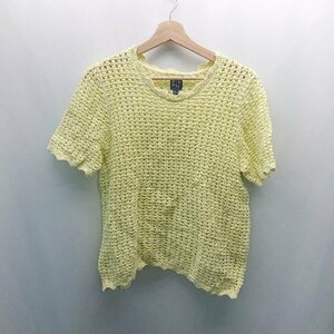 * GAP Gap mesh crochet needle braided .. feeling adult ... stylish short sleeves knitted size L yellow lady's E