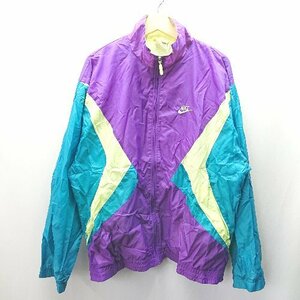 ◇ NIKE ナイキ フロントジップ 長袖 ウィンドブレーカー サイズL パ－プル系 イエロ－系 グリーン系 メンズ E