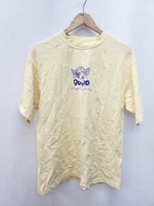 ◇ 9090 ナインティナインティ クルーネック 天使 ロゴプリント 半袖 Tシャツ サイズL イエロー系 レディース P