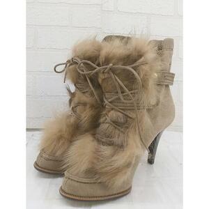 * Vll Xll XXX seven tu L bsa-ti real fur Short heel boots size 35 beige lady's P