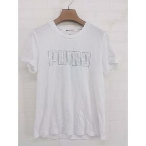 ◇ PUMA プーマ ロゴプリント 半袖 Tシャツ カットソー サイズL ホワイト シルバー レディース P