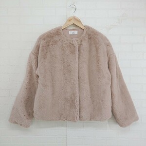 ◇ select MOCA セレクト モカ フェイクファー 長袖 ノーカラー ジャケット サイズM スモーキーピンク系 レディース P