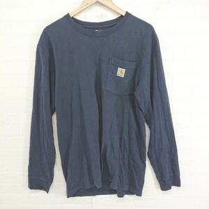 ◇ Carhartt カーハート ロゴ 胸ポケット 長袖 Tシャツ カットソー サイズS ネイビー メンズ P