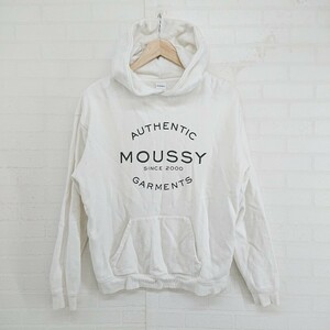 ◇ MOUSSY マウジー ロゴ プリント 長袖 プルオーバー パーカー サイズF ホワイト系 ブラック レディース E