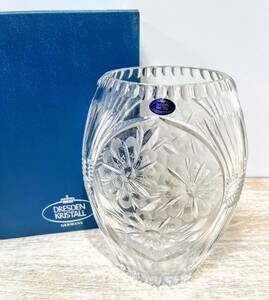 蘇さ(SIY83)　花瓶　DRESDEN KRISTALL　ドレスデンクリスタル　フラワーベース　花器　ガラス　インテリア　箱付き　中古品　80サイズ