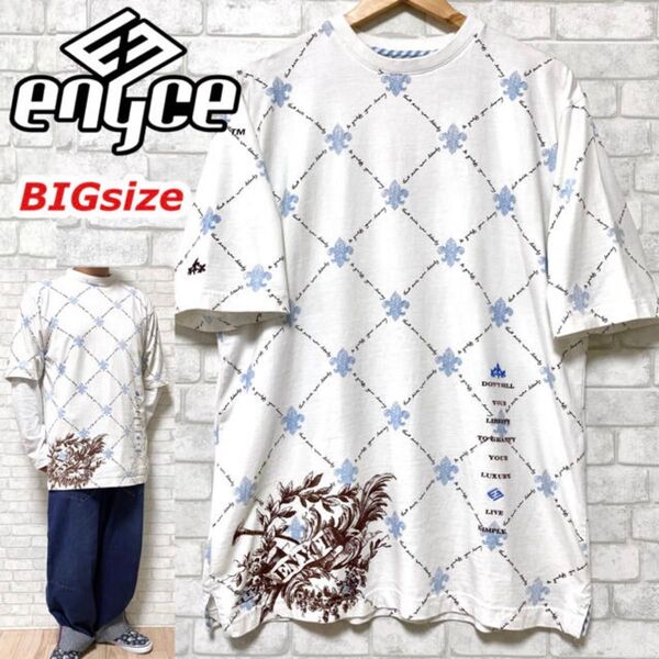 ENYCE エニーチェ ビッグシルエット 百合 総柄 アンティーク Tシャツ