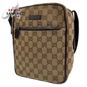 GUCCI グッチ GG柄 ベージュ 茶 ブラウン シルバー金具 GGキャンバス/レザー 03136 ショルダーバッグ 斜め掛け レディース 406021