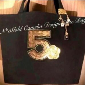 N°5”煌くGOLDカメリア&StyLisHチャームデザインToteBag★正規ChanelリボンSpecialカメリアチャーム付