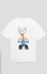 グラニフTシャツ石黒亜矢子xコントロールベア 猫 M コラボ graniph ユニセックス 半袖 ホワイト