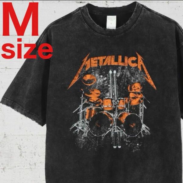 メタリカ　METALLICA　ドラム　オレンジ　ロック　バンド　Tシャツ　M