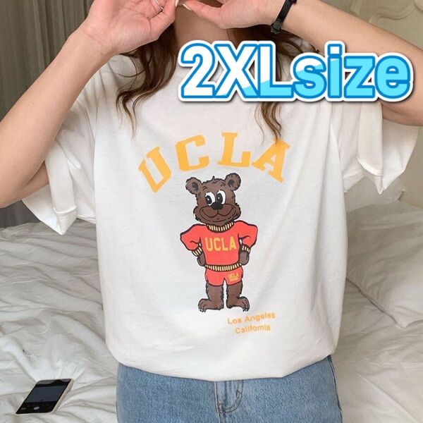 レディース tシャツ 2XL 3L Tシャツ カジュアル 半袖 ロゴT 白 ucla 夏服 カットソー トップス