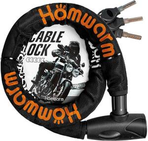 Homwarm バイクロック チェーンロック バイク 自転車 ワイヤーロック φ(直径)22mm×1200ｍｍ 頑丈 盗難防止 鍵