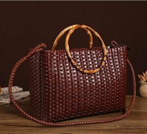  beautiful goods * basket back basket . bag net fee bag natural material original leather cow leather tote bag . bag hand made bamboo steering wheel 