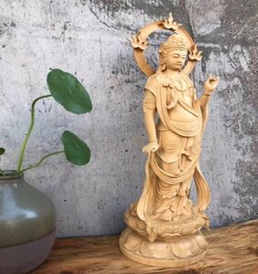  beautiful goods * finest quality. tree carving Buddhism fine art precise sculpture Buddhist image hand carving finest quality goods large .. bodhisattva image 