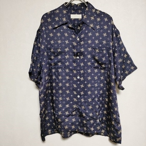 4-0601S∞NEON SIGN OPEN COLLAR SHIRT シルク混 総柄 開襟 半袖シャツ ネイビー ネオンサイン 229951