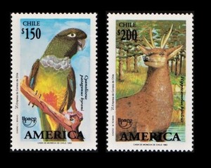 cλ122y2-4c　チリ1993年　アメリカンイシュー・鳥と動物・2枚完