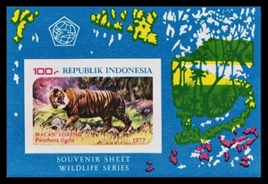 zα92y3-1I　インドネシア1977年　野生動物保護・トラ・無目打ちシート