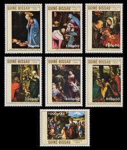 Art hand Auction zα167y1-6g Guinea-Bissau 1989 Christmas, Madonna and Child, 7 paintings complete, antique, collection, stamp, Postcard, Africa