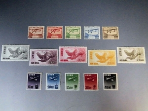 古い切手⑦　航空切手Ⅰ 銭位１５枚　芦ノ湖・きじ・五重塔