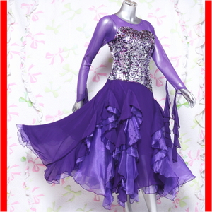 カラードレス　ダンスドレス　社交ダンス　大きいサイズ　フロート付き　ロングドレス　発表会　舞台衣装　中古