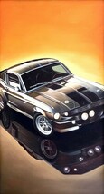 油絵 静物画『mustang gt500 elenor shelby』chaz作 肉筆１点物 シェルビー・マスタング 高級車 ガレージ C4.19-D8_画像2