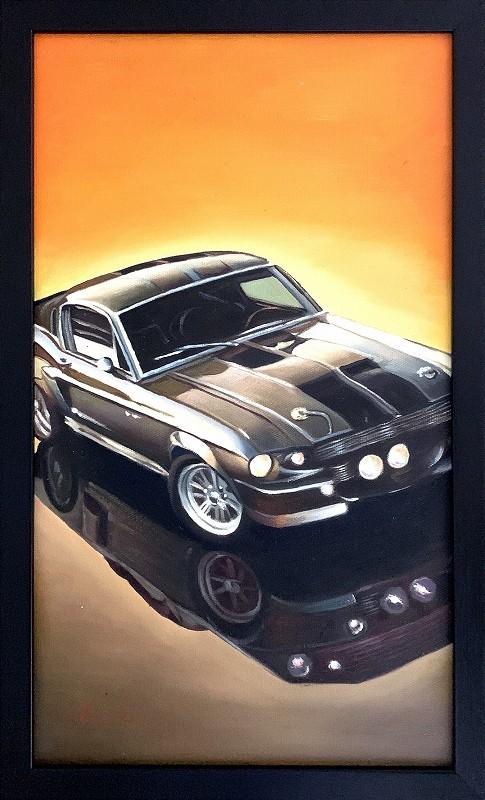 Oil painting still life Mustang GT500 Eleanor Shelby by Chaz, hand-painted, one-of-a-kind, Shelby Mustang, luxury car, garage, C4.19-D8, Painting, Oil painting, Still life