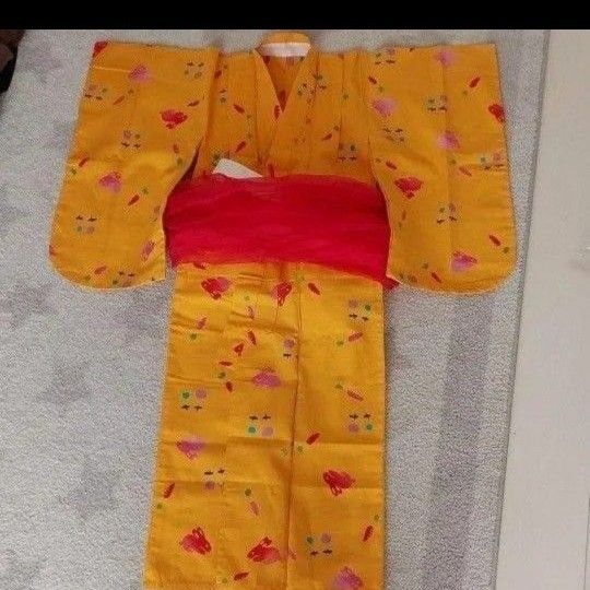 女の子用浴衣☆うさぎ柄浴衣&帯☆黄色×うさぎちゃん☆110サイズ