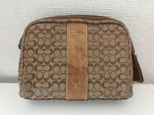 中古品 保管品 COACH コーチ ポーチ シグネチャー キャンバス ブラウン/激安1円スタート