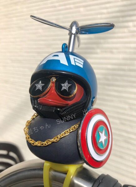 特殊仕様 黒アヒル隊長 自転車 車 バイク パフベル ヘルメット 【キャプテンアメリカx盾x星メガネ】