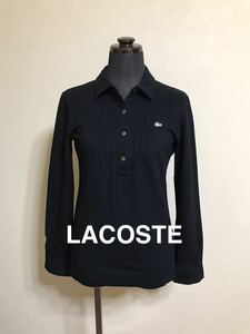 LACOSTE ラコステ レディース 鹿の子 ポロシャツ トップス サイズ42 長袖 銀ワニ 黒 ファブリカ 日本製 KF006C