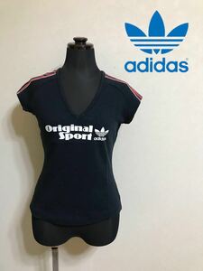 adidas originals Adidas Originals lady's V neck T-shirt tops size S short sleeves black 983191