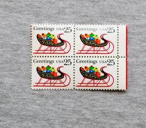 USA276 America 1989 year Christmas sleigh 1 kind 25 cent rice field type 1 sheets ear paper attaching 