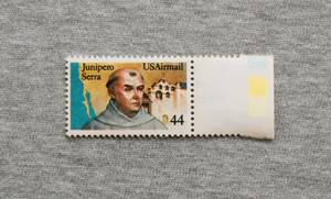USA294　アメリカ　1986年　航空切手　宣教師フニペロ・セラ「フランシスコ会修道士」　44セント　1種　単片切手1枚　耳紙付き