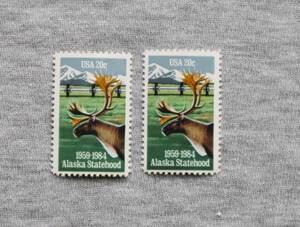USA261　アメリカ　1984年　アラスカ州25年　20セント　1種　単片切手2枚