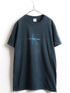 90's USA製 人気の 黒 ■ Calvin Klein Jeans カルバンクライン CK ロゴ プリント コットン 半袖 Tシャツ ( 男性 メンズ M ) 90年代 古着