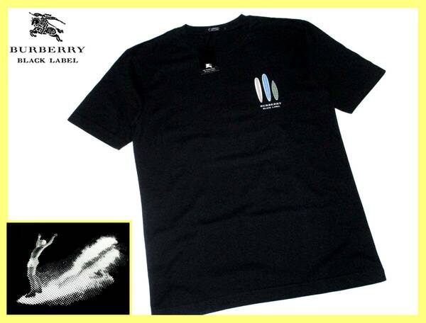 激レア 新品タグ付き バーバリーブラックレーベル BURBERRY BLACK LABEL サーフィンプリントデザイン Tシャツ 日本製 サイズ M(2)
