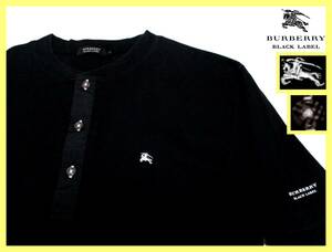 バーバリーブラックレーベル BURBERRY BLACK LABEL ホース刺繍 ノバチェック柄ボタンデザイン ヘンリーネック Tシャツ 日本製 M(2)