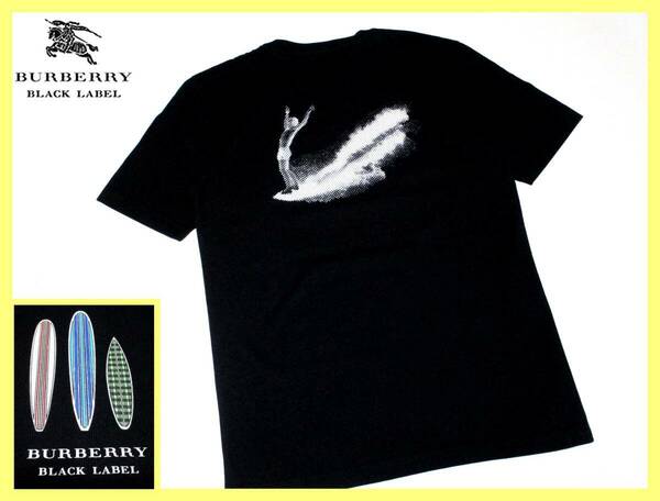 激レア 新品タグ付き バーバリーブラックレーベル BURBERRY BLACK LABEL サーフィンプリントデザイン Tシャツ 日本製 サイズ M(2)