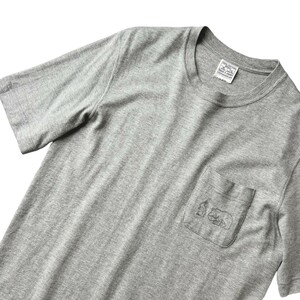 美品 LOOPWHEELER ループウィラ－ / 刺繍入り ポケット 半袖 Tシャツ ポケT / メンズ S / グレー 無地 日本製 トップス シャツ カットソー