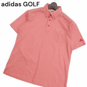 美品★ adidas GOLF アディダス ゴルフ 春夏 ロゴ刺繍 半袖 ストレッチ BD チェック ポロシャツ Sz.O　メンズ 大きいサイズ　C4T05338_5#A