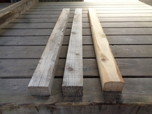 檜 濡れ縁根太用 平垂木 乾燥荒材 丸み付き 日焼け品 90ｃｍ長×45ｍｍ厚×60ｍｍ幅 12本組