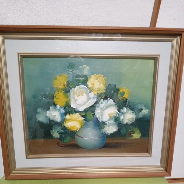 油彩画 静物画 サイン入り gbartoasとありますが、作者不詳 判りません。横ー55センチ 縦ー46センチ 。配送料無料で。