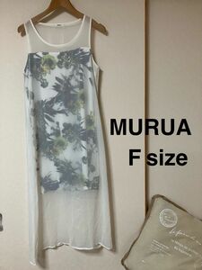 MURUA ムルーア　透け感ふわり　ロングワンピース　左側にスリットあり　花柄 ワンピース ノースリーブ ノースリーブワンピース