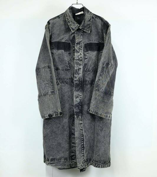 1960s 70s ビンテージ　ブラックデニムコート　ステンカラー　古着屋　ジャケット　ユーロ　フランス　ツナギ　ケミカルウォッシュ
