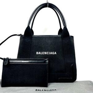 [ прекрасный товар ] Balenciaga большая сумка темно-синий бегемот sS парусина кожа чёрный 