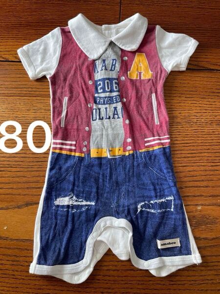amabro ロンパース 半袖 カレッジ 80 カバーオール baby 半袖ロンパース アマブロ だまし絵 ベビー服 ベビー