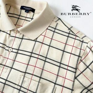 (美品) バーバリー ロンドン BUBERRY LONDON 半袖 ポロシャツ M ベージュ レッド ブラック ノバチェック シャツ