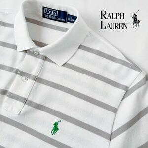 ラルフローレン RALPH LAUREN ボーダー柄 ポロシャツ S170/92A (日本M) ホワイト グレー ベージュ 半袖 鹿の子 シャツ
