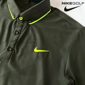 (美品) ナイキ ゴルフ NIKE GOLF DRY-FIT 吸汗速乾 ストレッチ ポロシャツ M カーキ ツアーパフォーマンス 半袖 シャツ