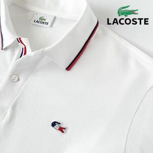 ラコステ LACOSTE ポロシャツ 4 (L) ホワイト レッド ネイビー トリコロール 半袖 鹿の子 シャツ
